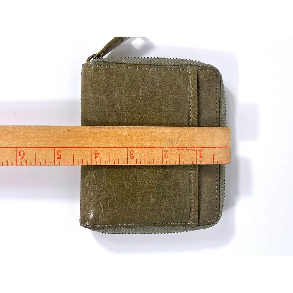 Margot New York Olive Green Leather Wallet Zip Around Billfold